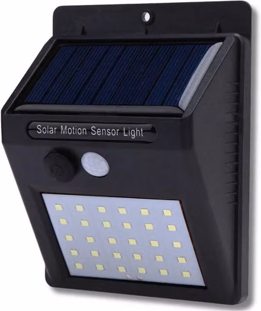 FLAVORA LED Solar Outdoor Garden Security Wall Lamp with Motion Sensor, Black
