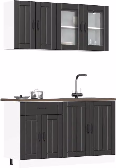 Berkfield Home Kalmar 4 Piece Freestanding Kitchen Cabinet Set in Black Matt Engineered Wood