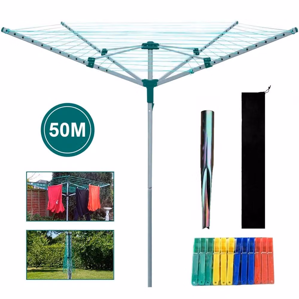 NESTLUNE Rotary Clothes Airer with 4 Arms and Ground Spike in Petrol Blue – 2