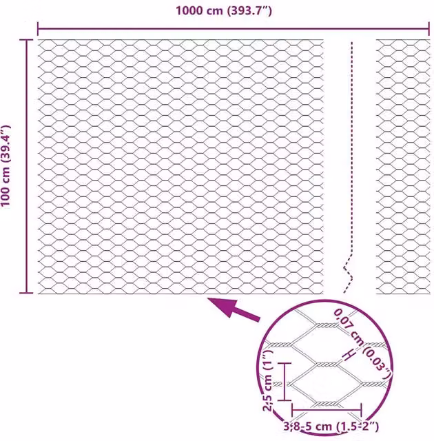 Berkfield Home Green PVC-Coated Steel Hexagon Fence, H: 1 m x W: 10 m