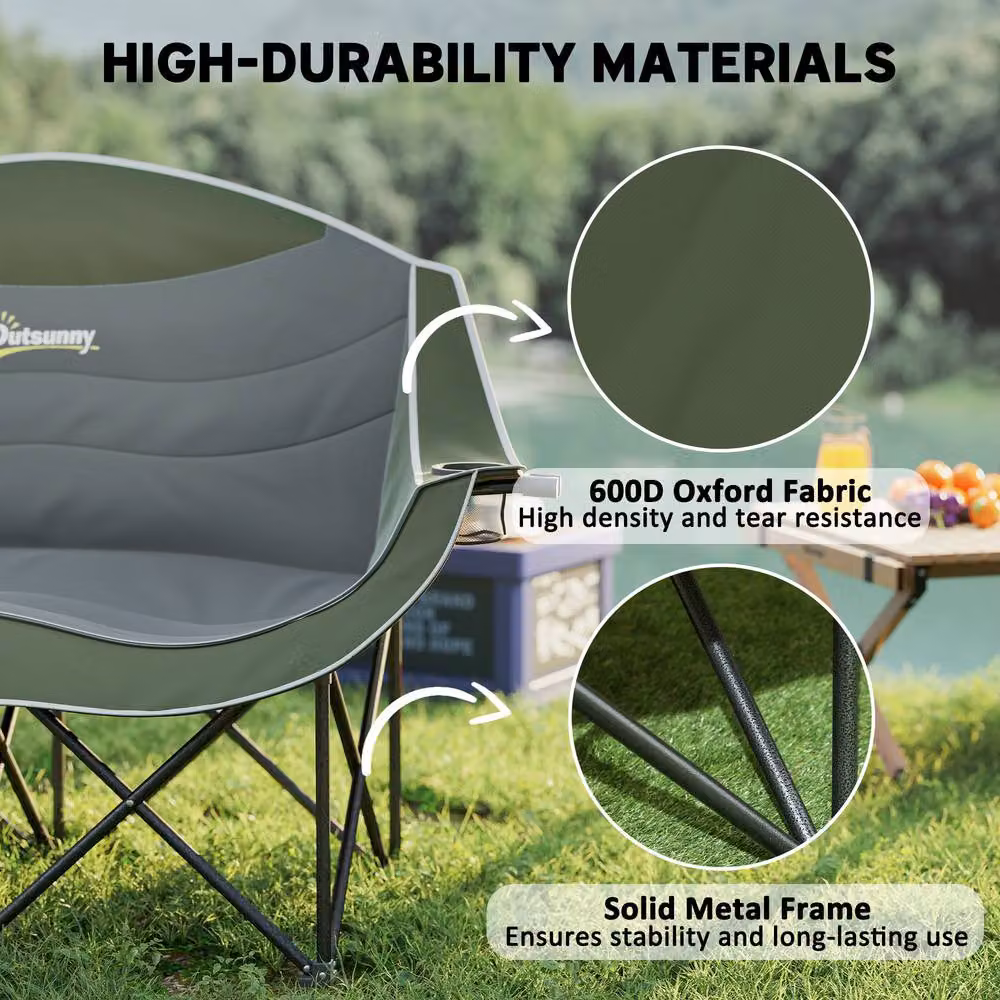 OUTSUNNY Double Camping Chair for Adults with Armrests and Cup Holders, Green – 4