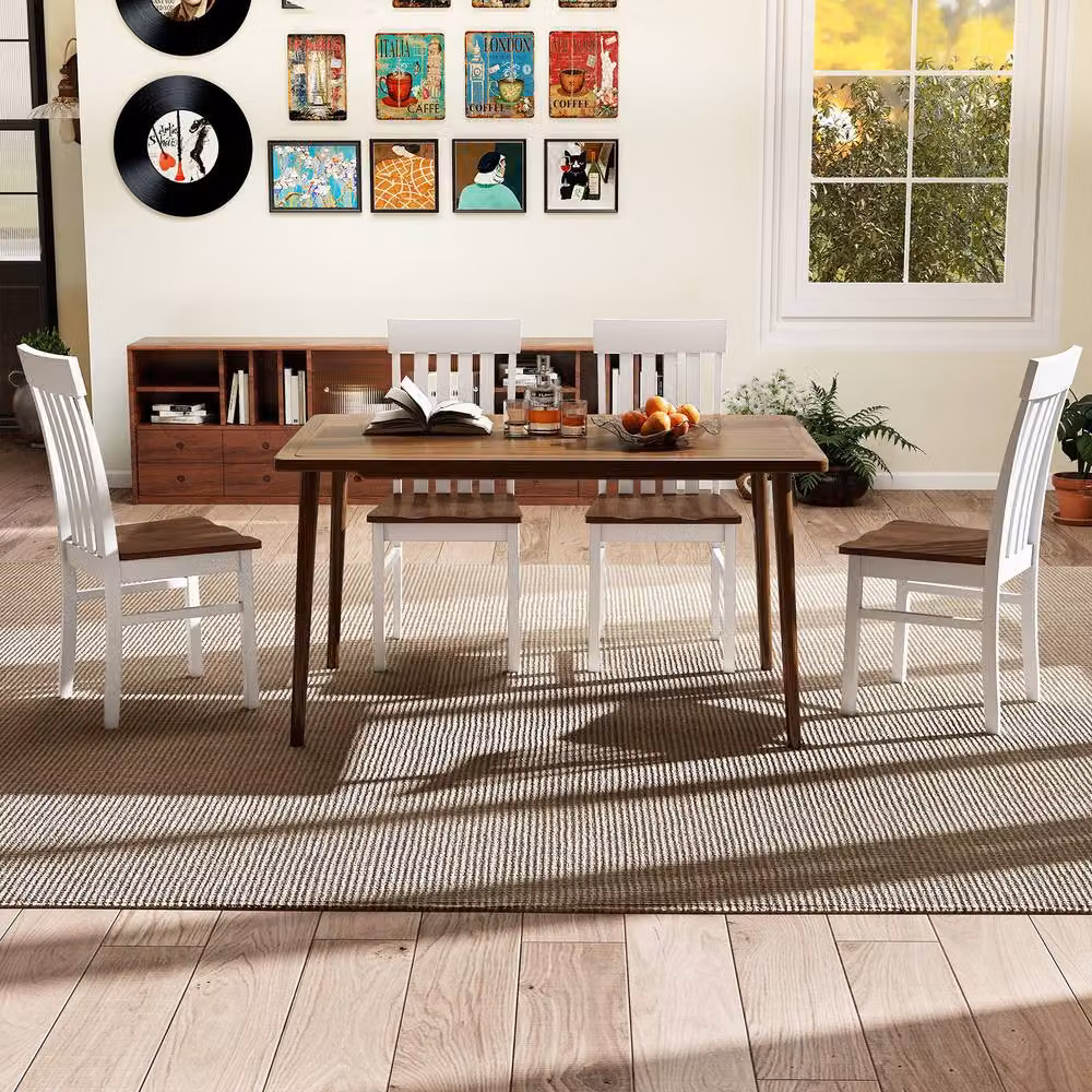 Costway Set of 2 White Rubberwood Dining Chairs with Hollowed Backrests – 5