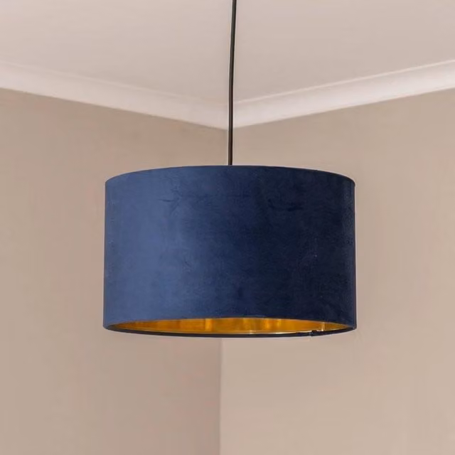 FORGEVIO Navy and Gold Velvet Cylinder Lampshade Ceiling Light
