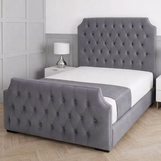 Living Comfort Bedz Westminster Upholstered Velvet Gas Lift Storage Bed in Grey, W/D: 120 x 200 cm – 1
