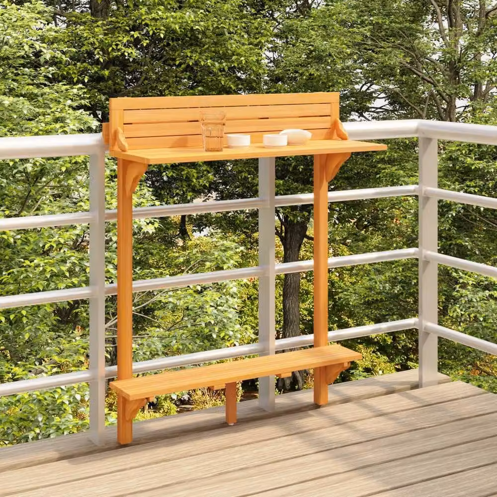Berkfield Home Balcony Bar Table in Brown Solid Acacia Wood, W/D/H: 90 x 37 x 122.5 cm – 2