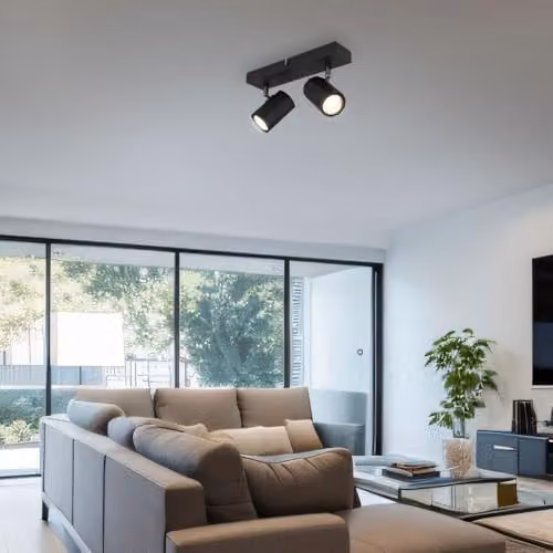 Globo Lighting Black Metal Adjustable Ceiling Spotlight with 2x GU10 Sockets, L 26 x W 6 x H 14.5 cm – 2