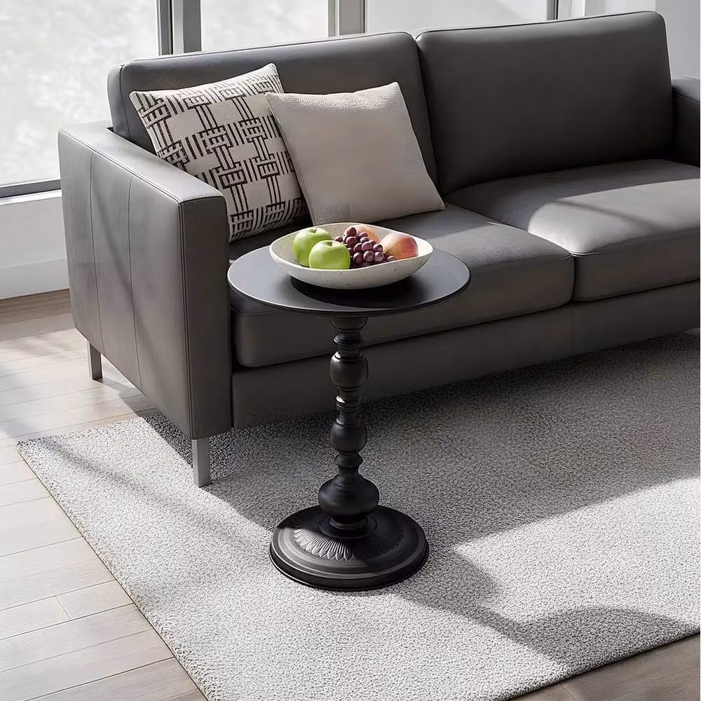 KORVIXA Compact Round Side Table with Tray Top and Pedestal Leg, Black, W/D/H: 40 x 40 x 50 cm – 4