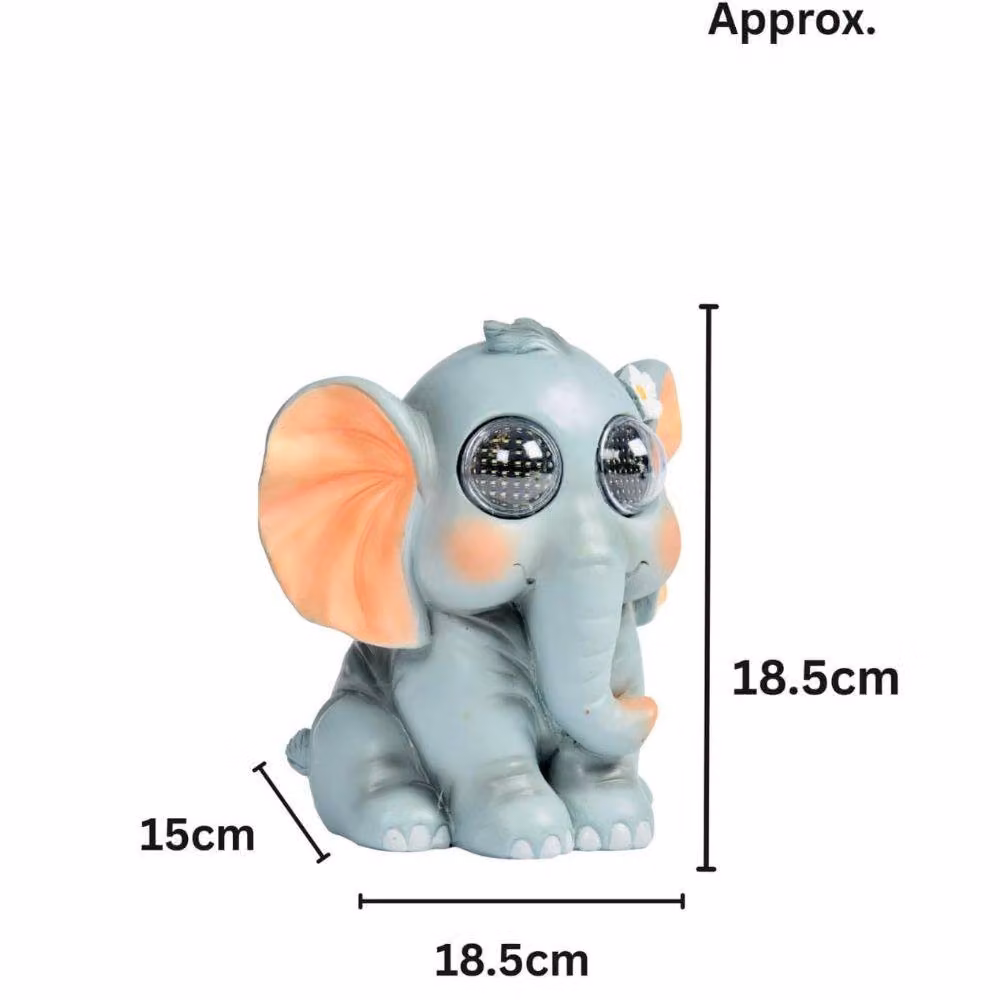 Marco Paul Solar Blinkin Elephant Garden Ornament in Grey, Height: 20 cm – 2