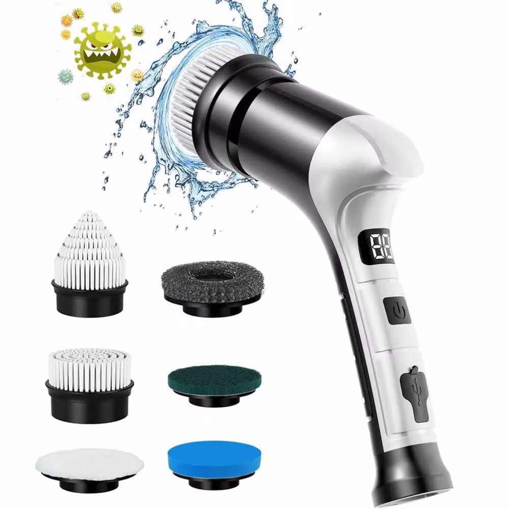 Ventryn 6-in-1 Electric Cleaning Brush with Rotating Heads in White – 3