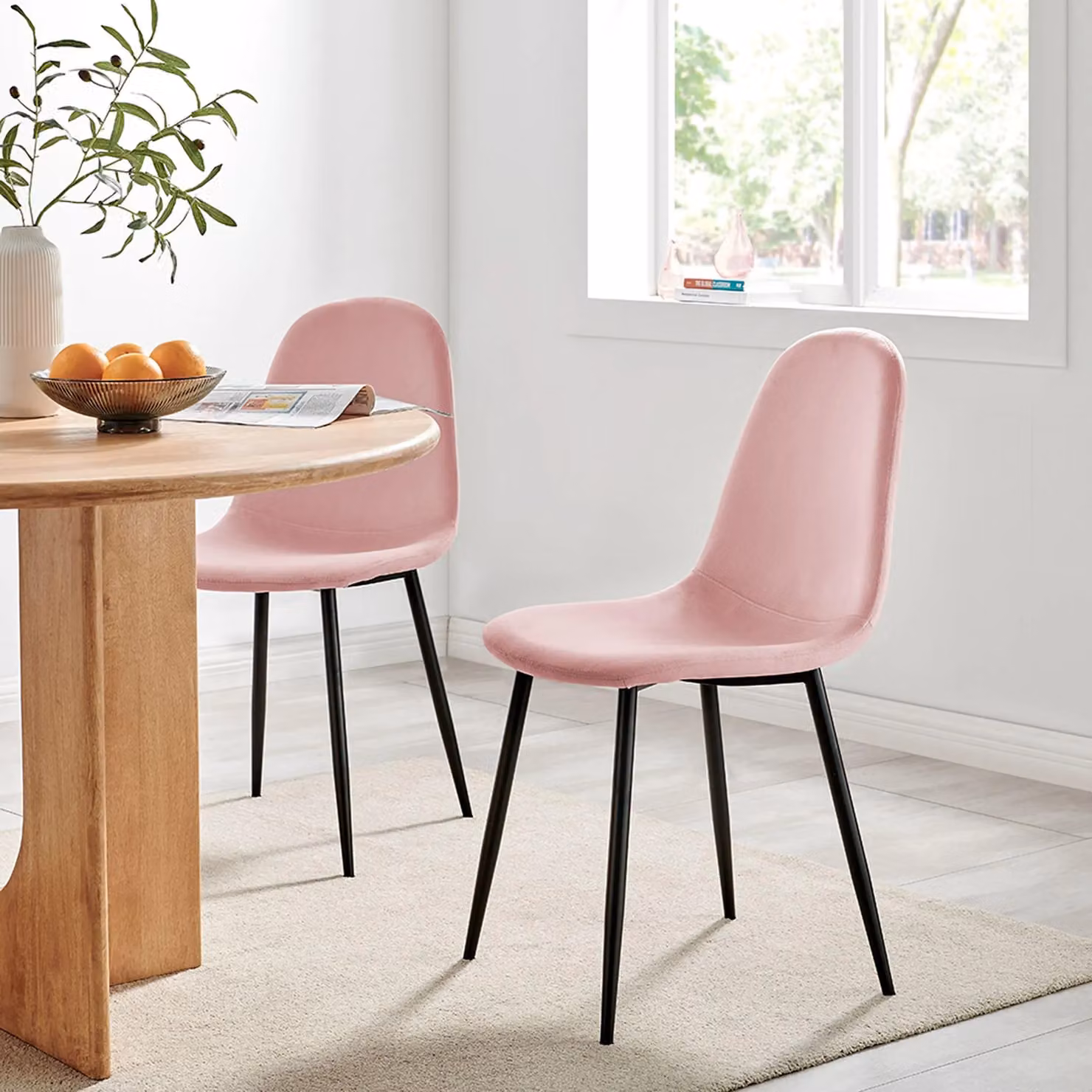 Bravich LTD Ron Velvet Dining Chairs in Pink, Pack of 4 – 4
