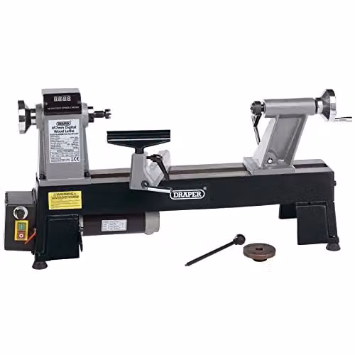 Draper Compact Digital Variable Speed Benchtop Wood Lathe, 550W, Black, W/D/H: 80.0 x 40.0 x 30.0 cm
