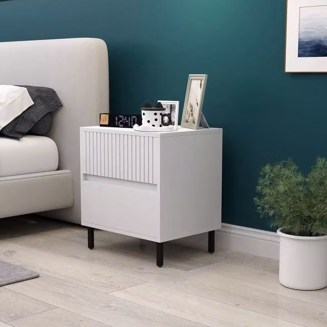 EONLION Modern White Bedside Table with 2 Drawers and Metal Legs for your Bedroom – 1