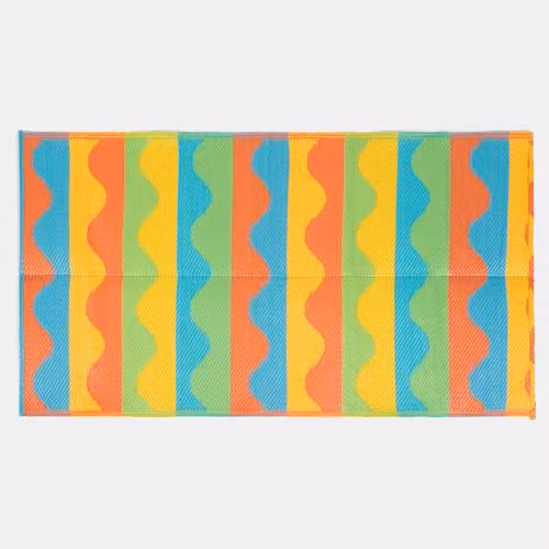 OHS Reversible Waved Lines Outdoor Garden Rug, Multicolour, W: 80 cm, L: 150 cm – 4