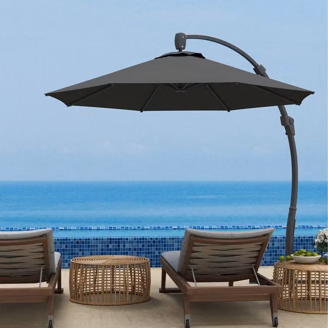 Outsunny 3m Grey Cantilever Garden Parasol with Aluminium Frame and Crank