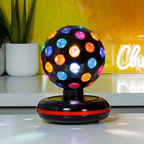 Global Gizmos 45830 Rotating LED Disco Ball with Multi-Colour Lights, Black – 2
