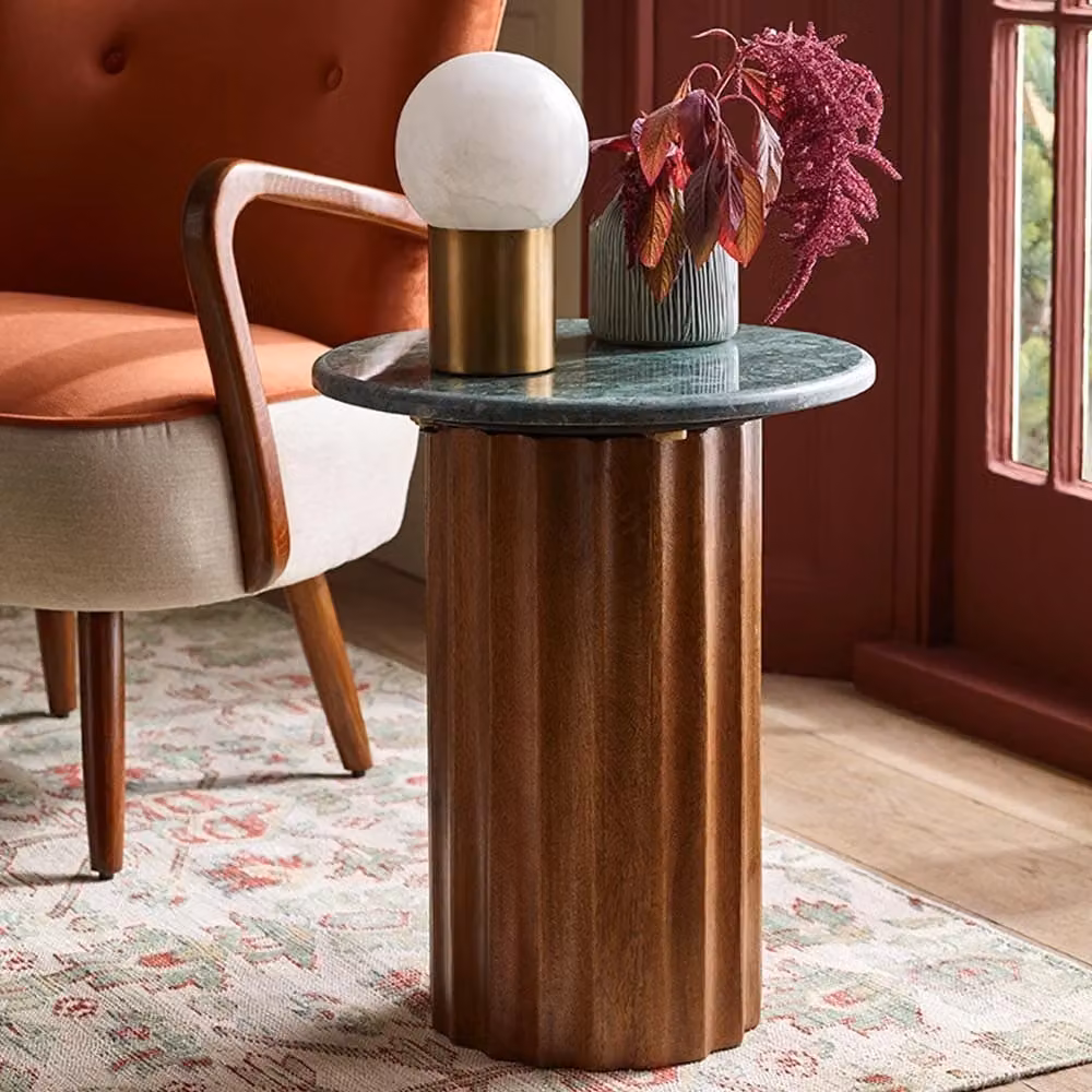 Atkin and Thyme Jude Fluted Marble Side Table in Green and Brown