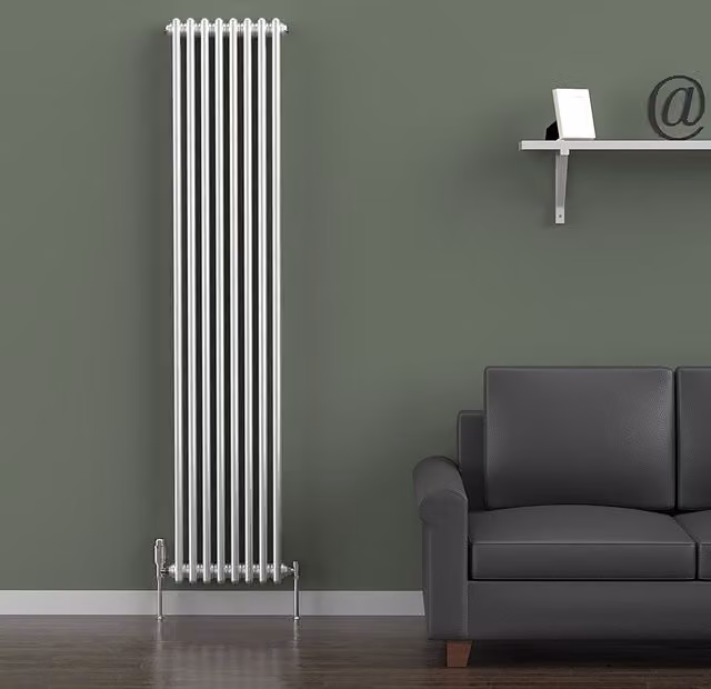 Lux Heat Vertical Coloured Column Radiator in Metallic Silver, H 180 cm x W 38 cm
