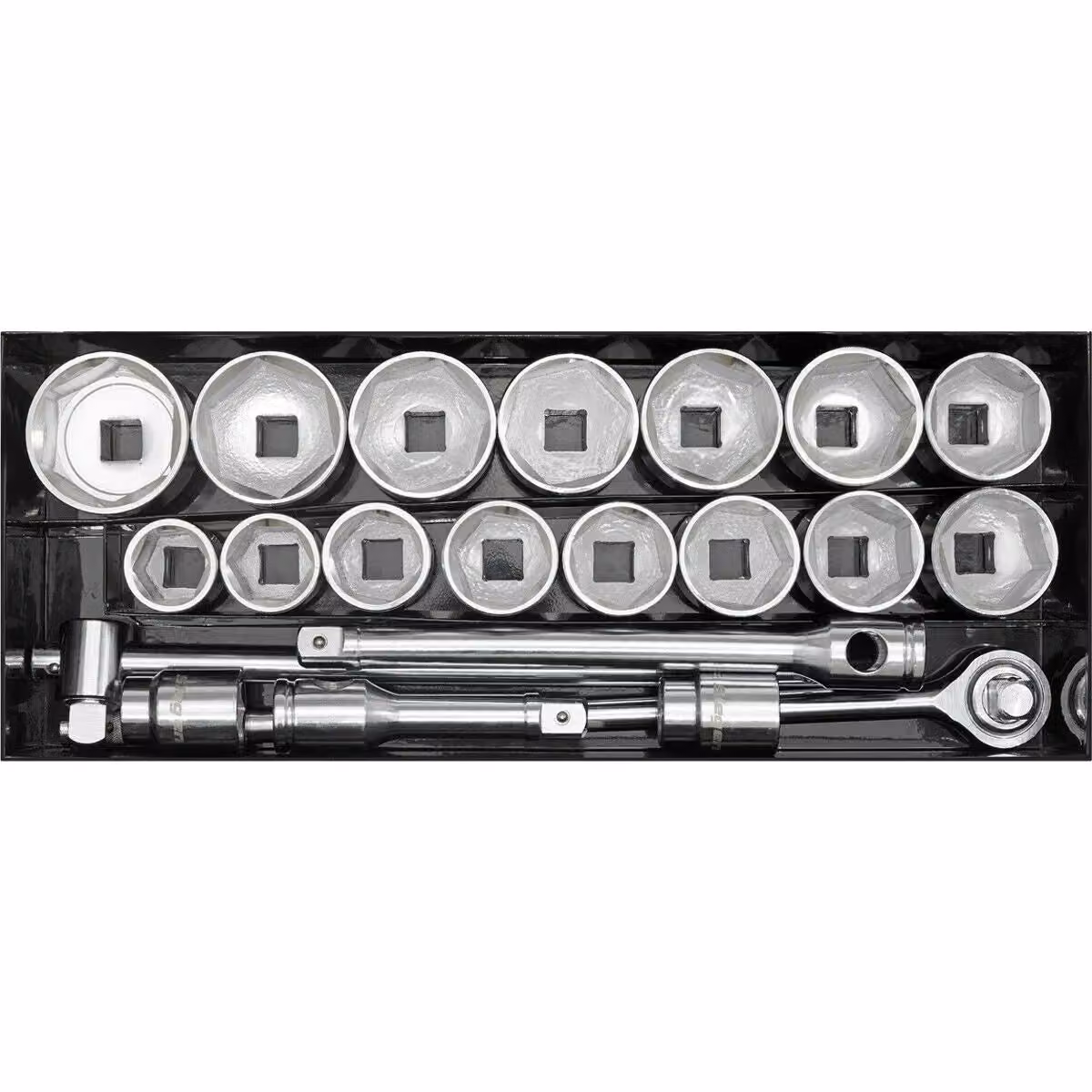 Loops 21pc Premium Deep Socket and Ratchet Handle Set, 1 inch Square Drive, 6 Point Metric, Silver and Multicolour – 4