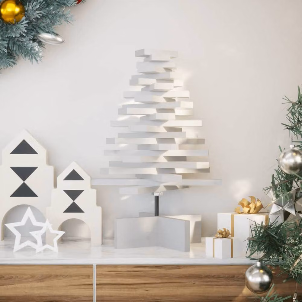 Berkfield Home White Wooden Tabletop Christmas Tree, Height: 60 cm, Width: 40 cm, Depth: 40 cm – 2