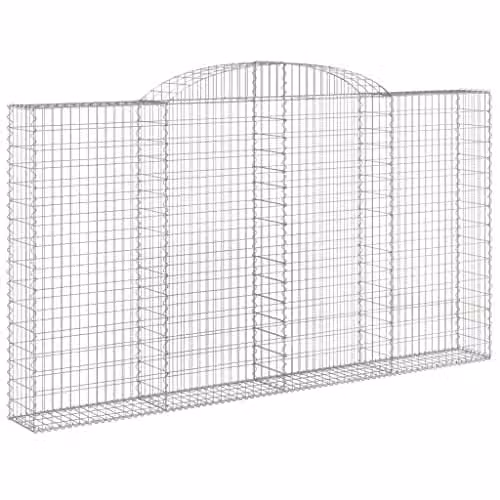vidaXL Arched Gabion Baskets, 3 Piece Set, Silver Galvanised Steel, W: 300 cm, D: 30 cm, H: 160-180 cm