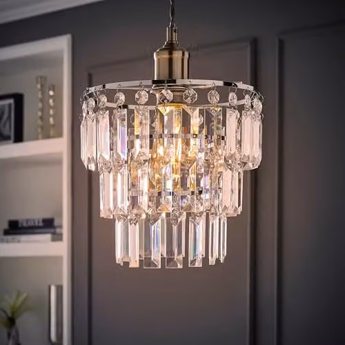 MiniSun Modern 3 Tier Cylinder Ceiling Light Shade with Transparent Acrylic Jewel Effect Droplets, Shade Width: 23 cm – 3