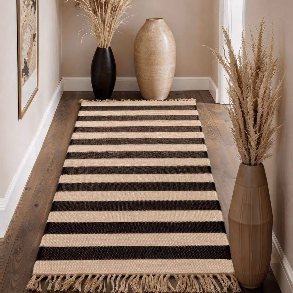 THE RUGS Playa Handloom Jute Striped Rug in Natural White and Black, W: 160 cm, D: 230 cm – 5