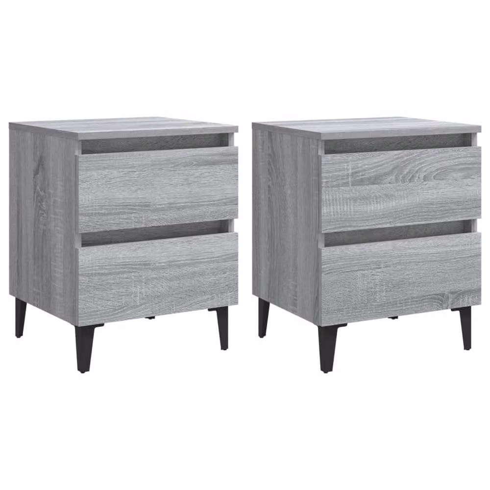 Berkfield Home Set of 2 Sturdy Bedside Cabinets in Grey Sonoma with Metal Legs, W/D/H: 40 x 35 x 50 cm – 3