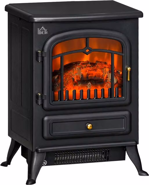 HOMCOM Electric Fireplace Heater with Log Burning Flame Effect in Black