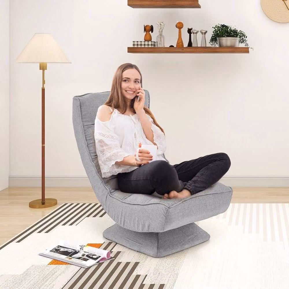 KORVIXA Grey Folding Floor Gaming Chair with 360 Degree Swivel and Headrest – 4