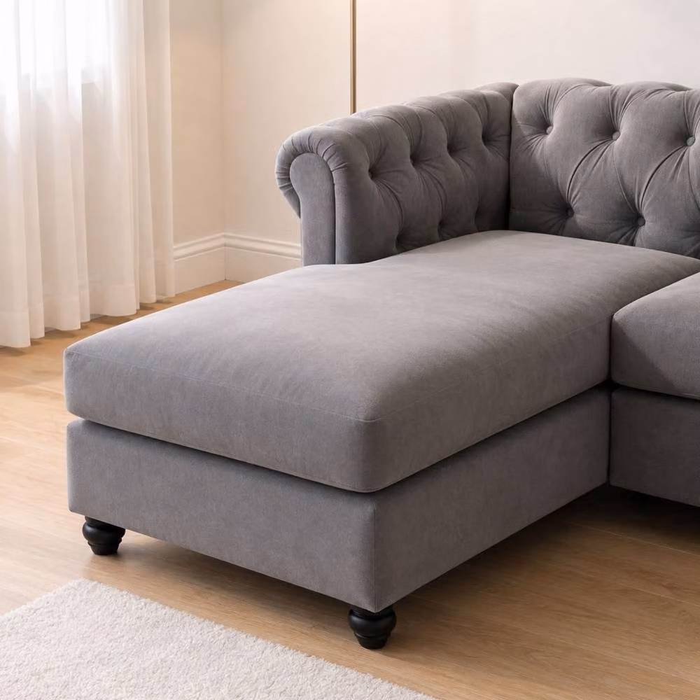 Sofaya Hampton 3 Seater L Shape Chesterfield Sofa in Grey Velvet with Left Hand Chaise – 2