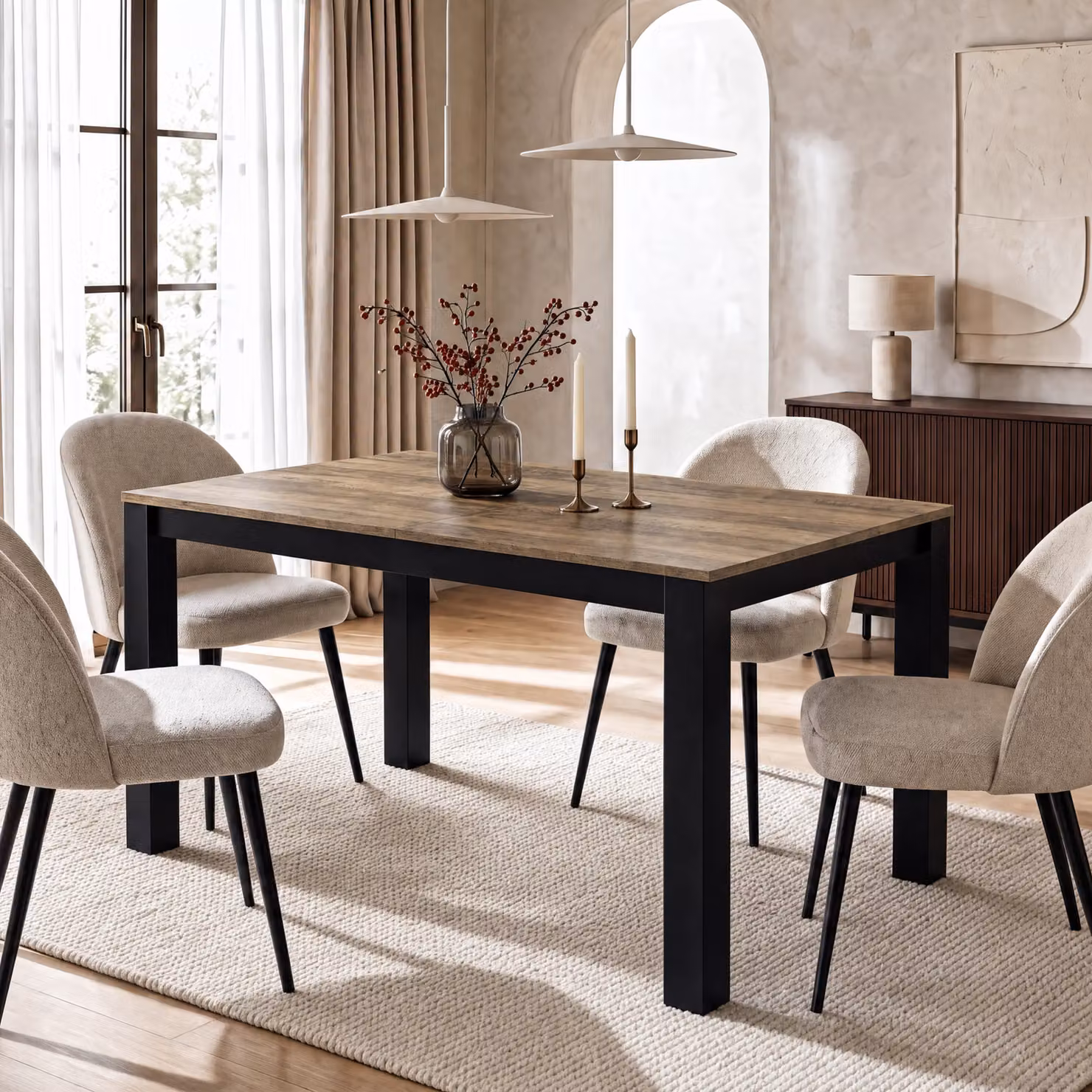 DHS Hartley Industrial Extendable Rectangular Dining Table in Brown and Black