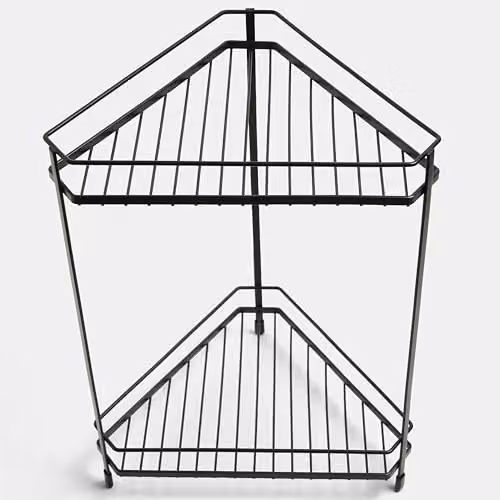 OHS 2-Tier Metal Corner Shelf Freestanding Storage Unit in Matt Black – 2