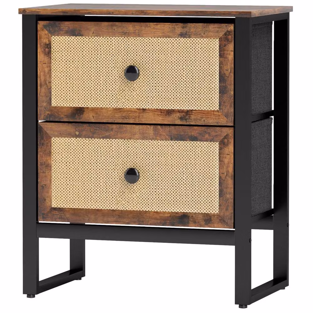 STILVORA Industrial Bedside Table with 2 Drawers in Brown and Metal – 3