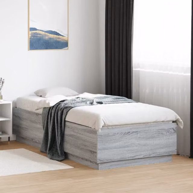 Berkfield Home Modern Bed Frame with LED Lighting and USB Charging Port, Grey Sonoma, W: 90 cm, L: 200 cm – 1