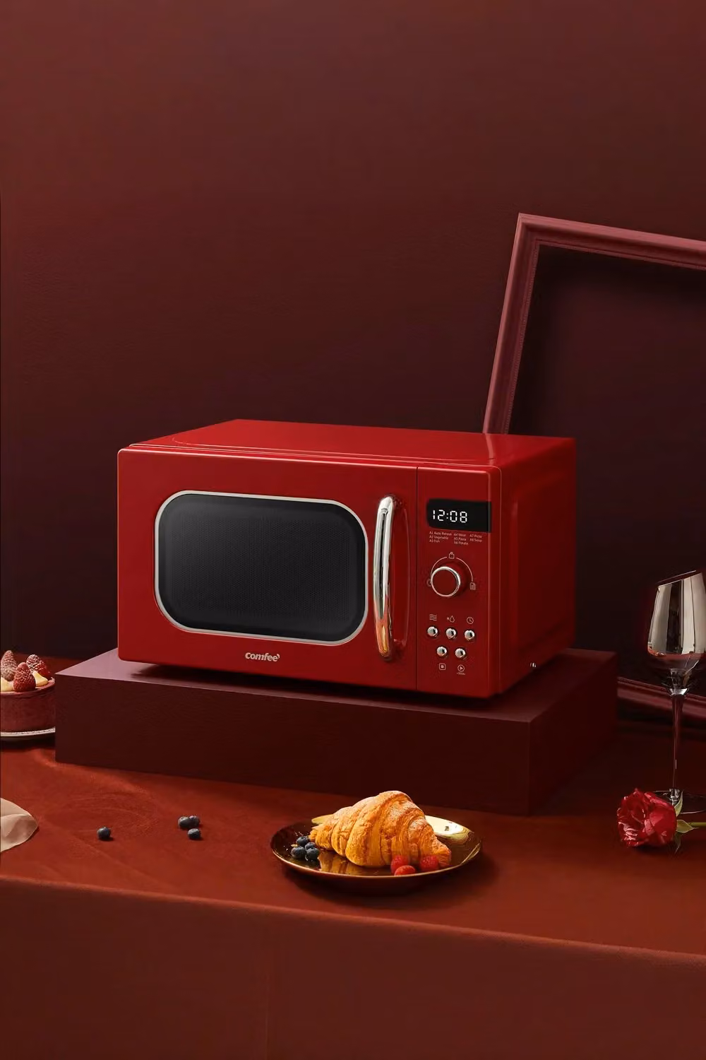Living and Home Retro Style 20L Solo Microwave Oven, 800W, Light Red – 2