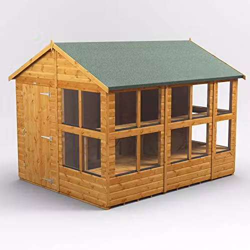 Powersheds Premium Apex Wooden Potting Greenhouse in Brown with Tempered Glass and PVC Window Sills