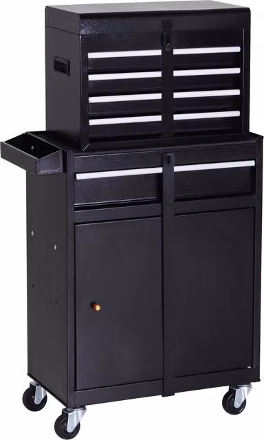 DURHAND Metal Tool Chest with 5 Drawers, Pegboard and Wheels, Black – 1