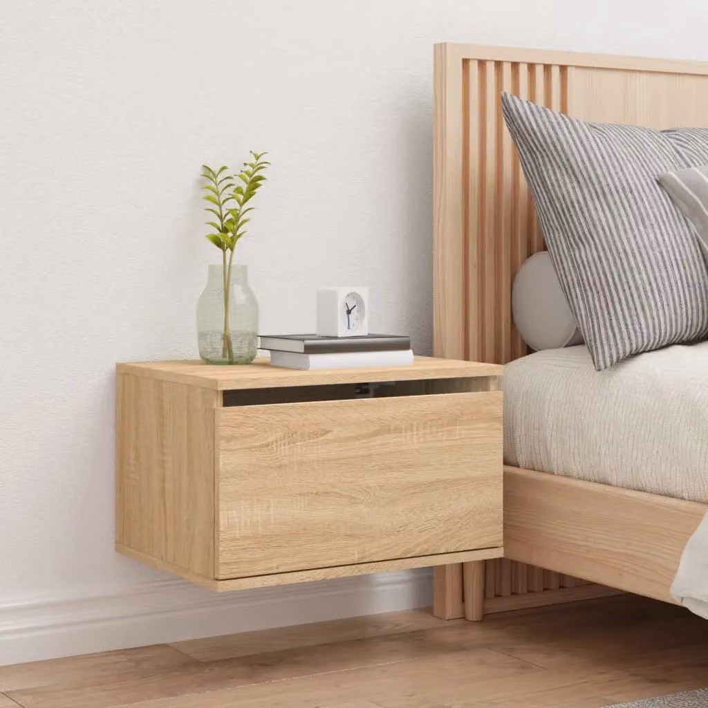 Berkfield Home Wall-mounted Bedside Cabinet with Integrated LED Lights in Sonoma Oak Brown – 2