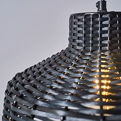 MiniSun Boho Style Black Woven Rattan Cone Pendant Light with Warm White LED Bulb – 4
