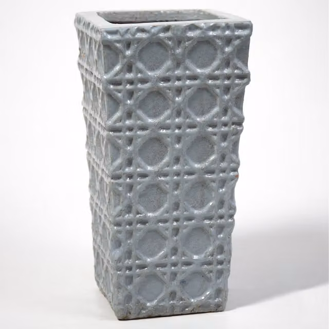 Primrose Modern Rectangular Ceramic Tabletop Planter in Grey with Geometric Pattern