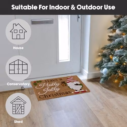JVL Gonks Christmas Coir Entrance Doormat, Multicolour, W: 40 cm, D: 58 cm – 7