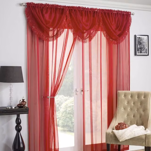 Terrys Savannah Red Transparent Voile Single Curtain with Rod Pocket