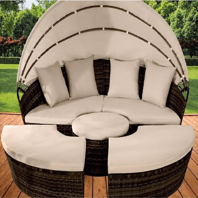 Comfy Living Luxury Brown Rattan Sun Island with Cover, 160 cm