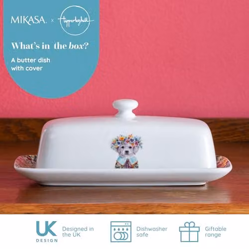 Mikasa Tipperleyhill Decorative Ceramic Butter Dish with Lid, Multicolour, W: 21 cm, D: 11 cm, H: 7 cm – 2