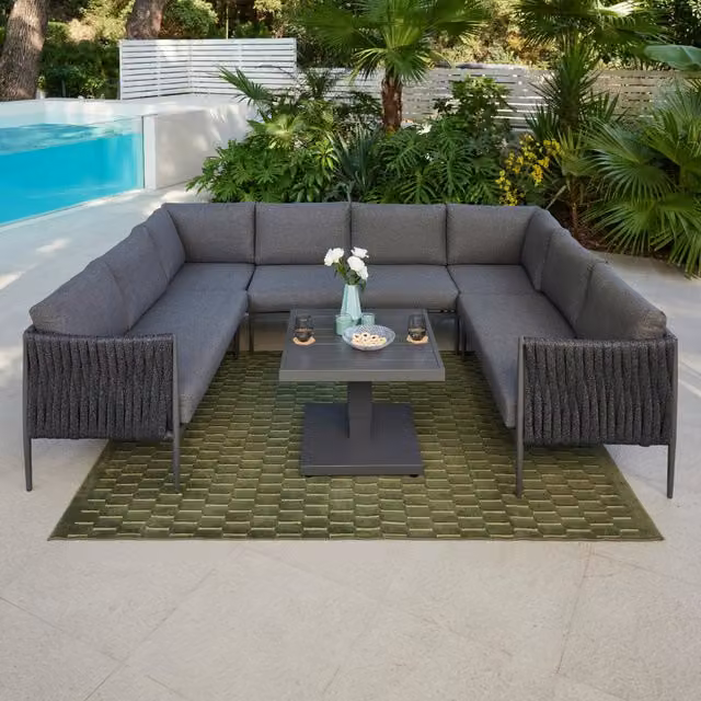 Khalifa Rope Garden Range Grey U-Shape Sofa Set