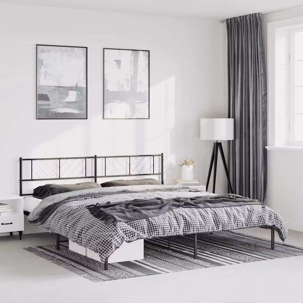 Berkfield Home Modern Metal Bed Frame with Headboard, Black, W: 193 cm, D: 203 cm – 2