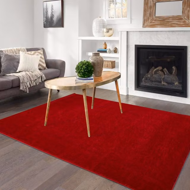 Super Soft Fluffy Thick Pile Shimmer Shaggy Area Rug in Red, Extra Large