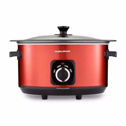 Morphy Richards Accents 6.5L Sear & Stew Slow Cooker in Red with Non-Stick Aluminium Pot and Glass Lid – 1