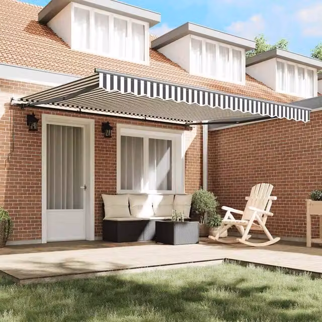 Berkfield Home Manual Retractable Folding Arm Awning in Anthracite, White and Black, W/D/H: 400 x 300 x 165 cm