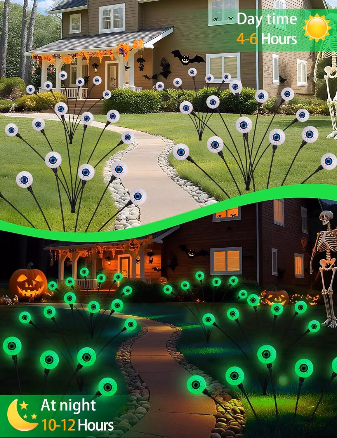 Garwarm Halloween Scary Eyeball Solar LED Pathway Lights, 2-Pack, Green – 2